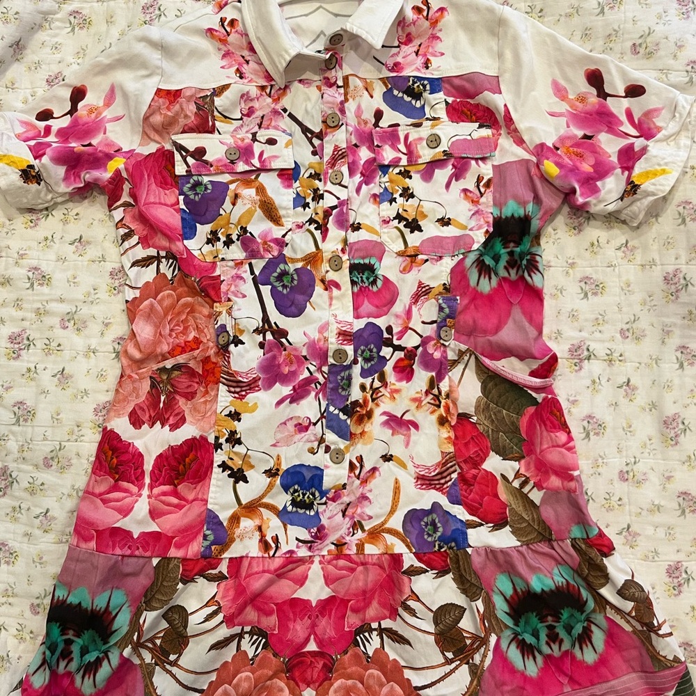 Desigual Floral Mini Dress - Pink, Purple, White